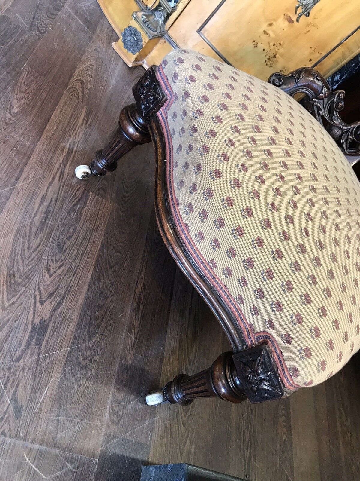 Victorian Mahogany Chair. On White Porcelain Castors