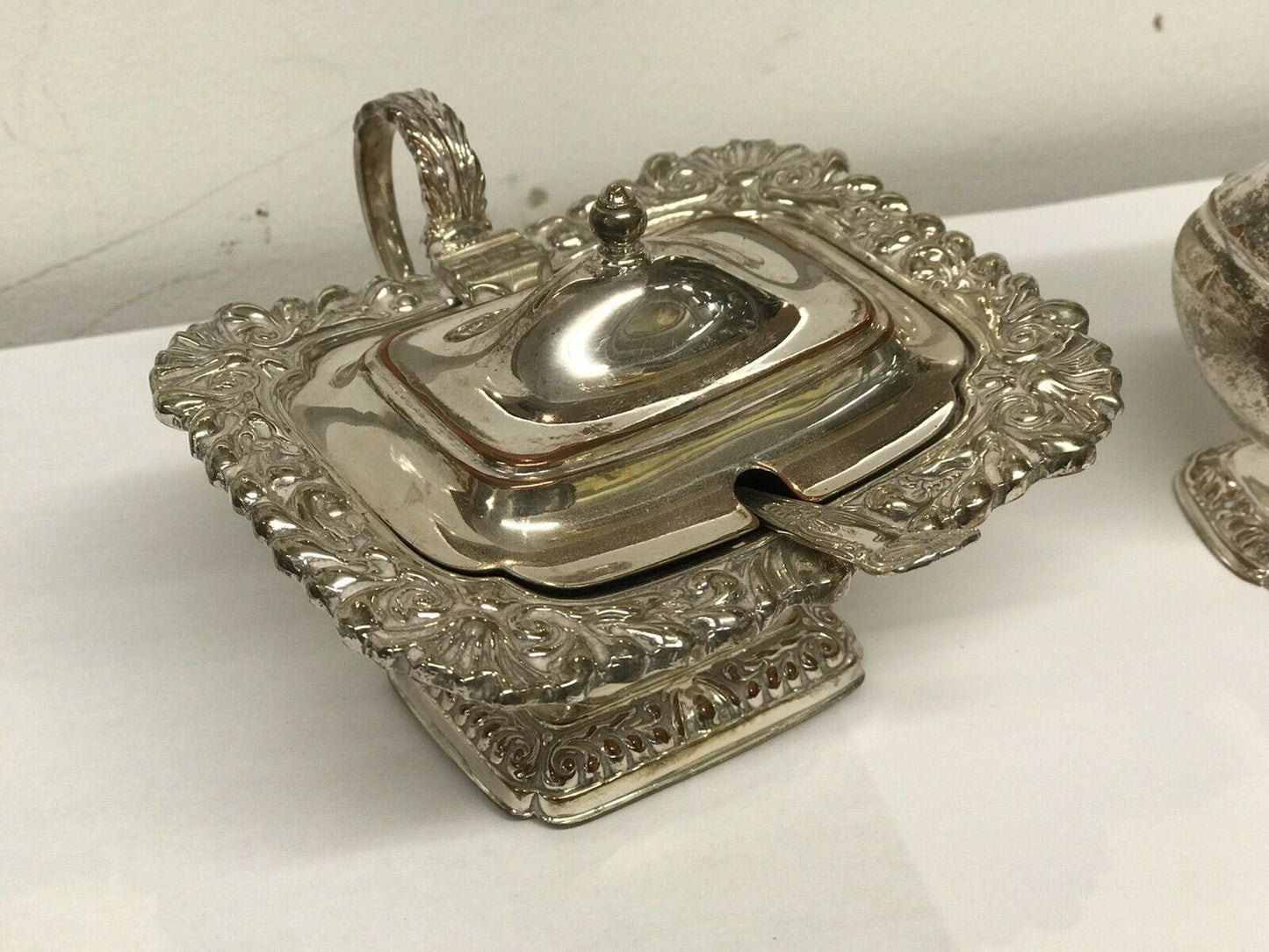 Silver Plate Salt And Pepper And Mustard Condiment Set
