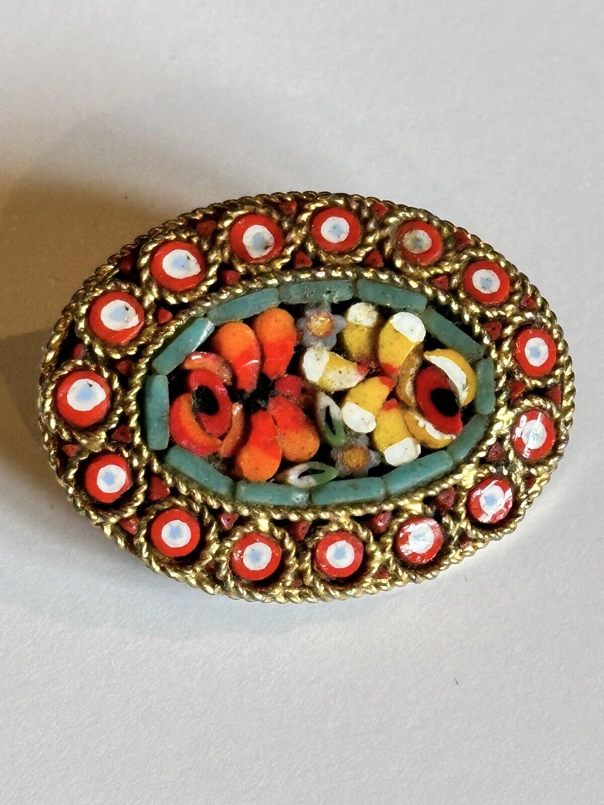 Vintage Micromosaic Flowers Brooch