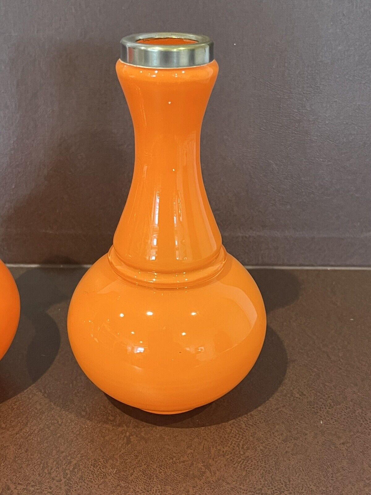 Mid Century Orange Glass Vases