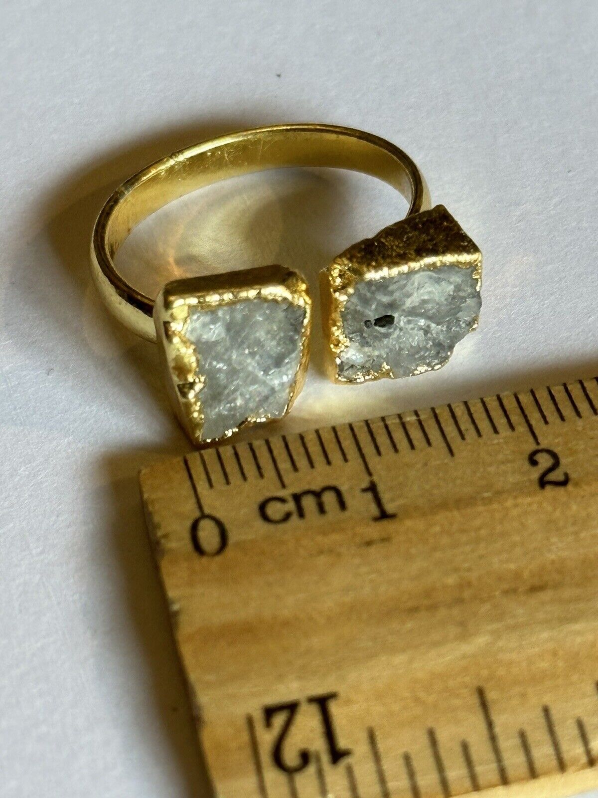 Sefa Huyuk 18k Gold Vermeil Etruscan Raw Grey Rainbow Labradorite Ring