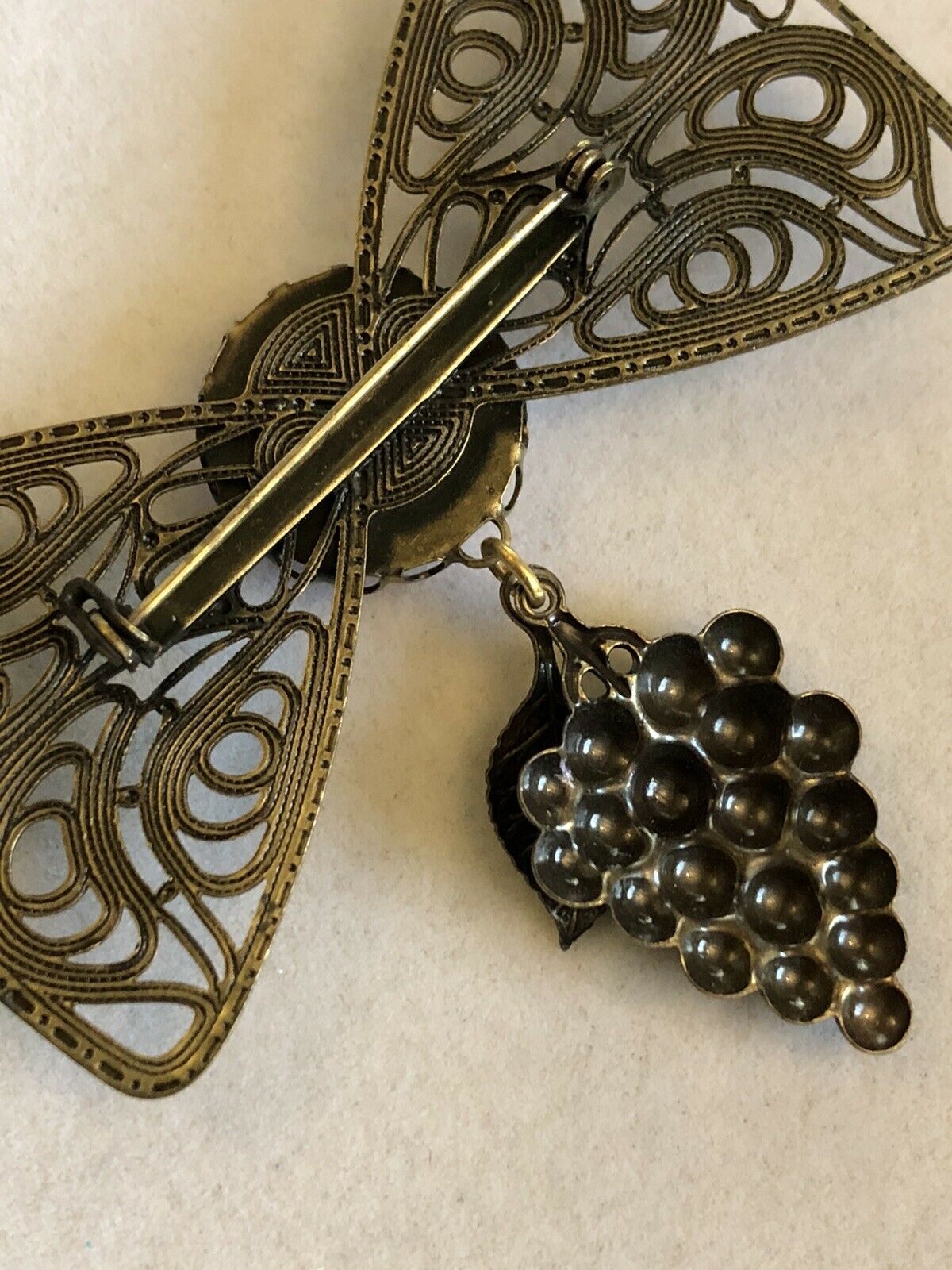 Vintage Large Bow Grapes Etruscan Brooch
