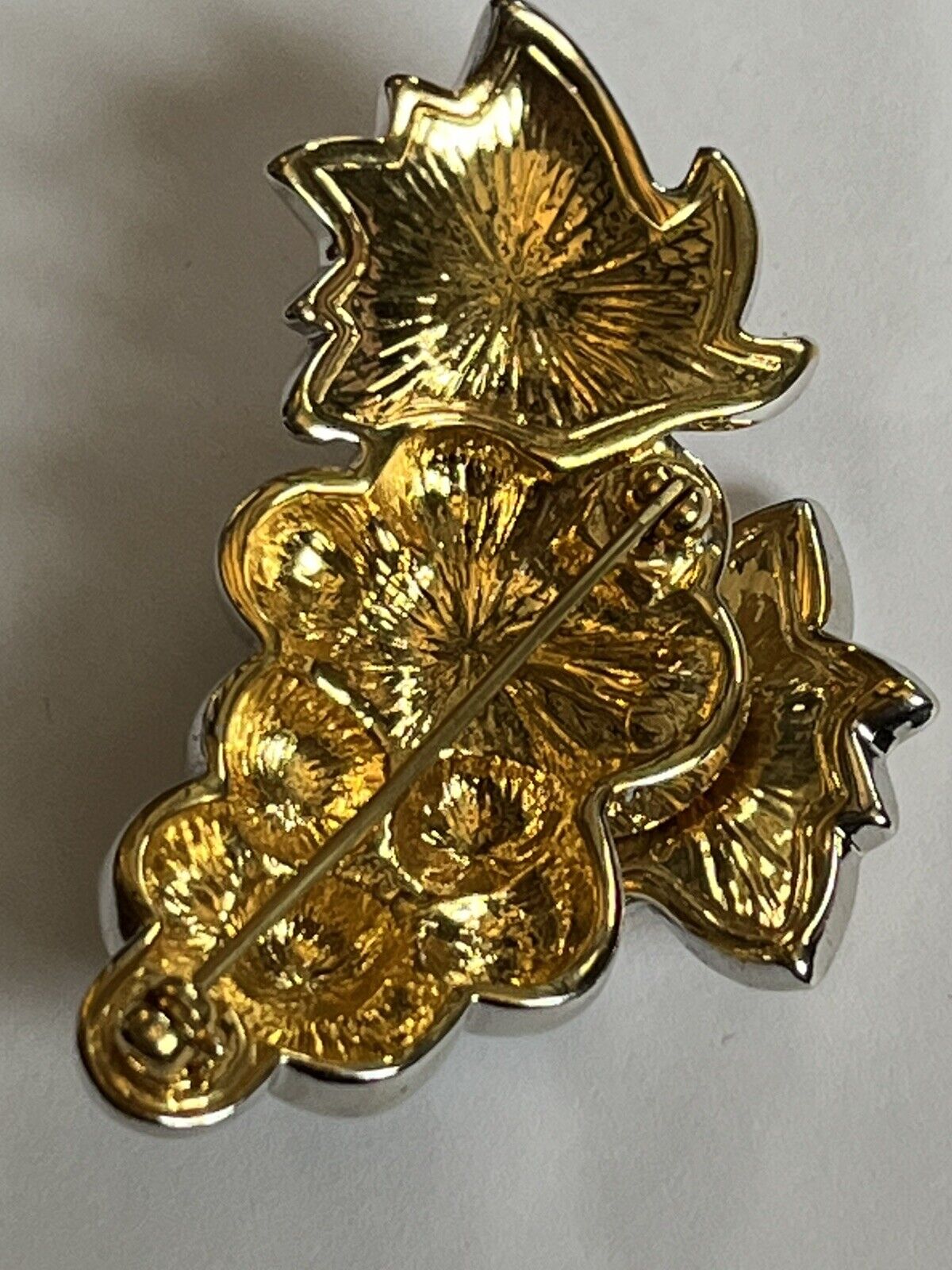 Vintage Gold Silver Tone Grapes Vine Brooch
