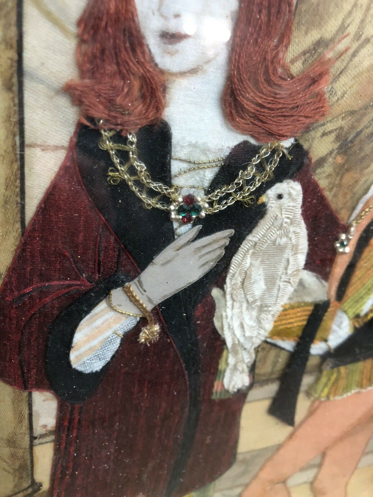 Framed Embroidery Of A Tudor Couple In Dress And Jewellery