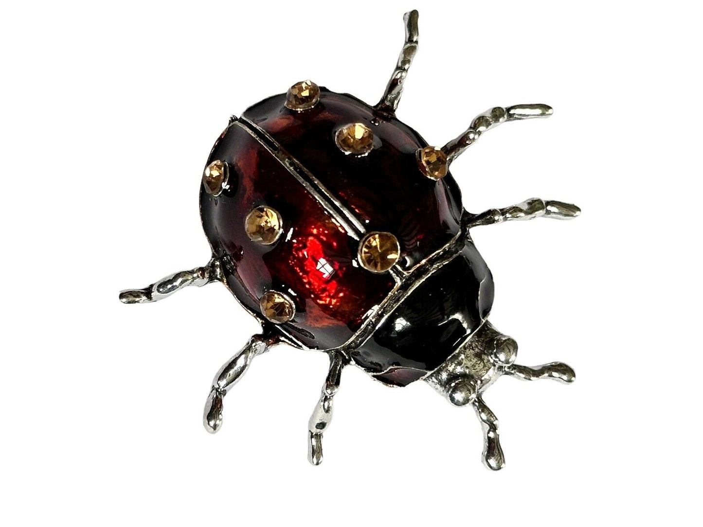 Vintage Red Enamel Diamanté Ladybird Ladybug Brooch