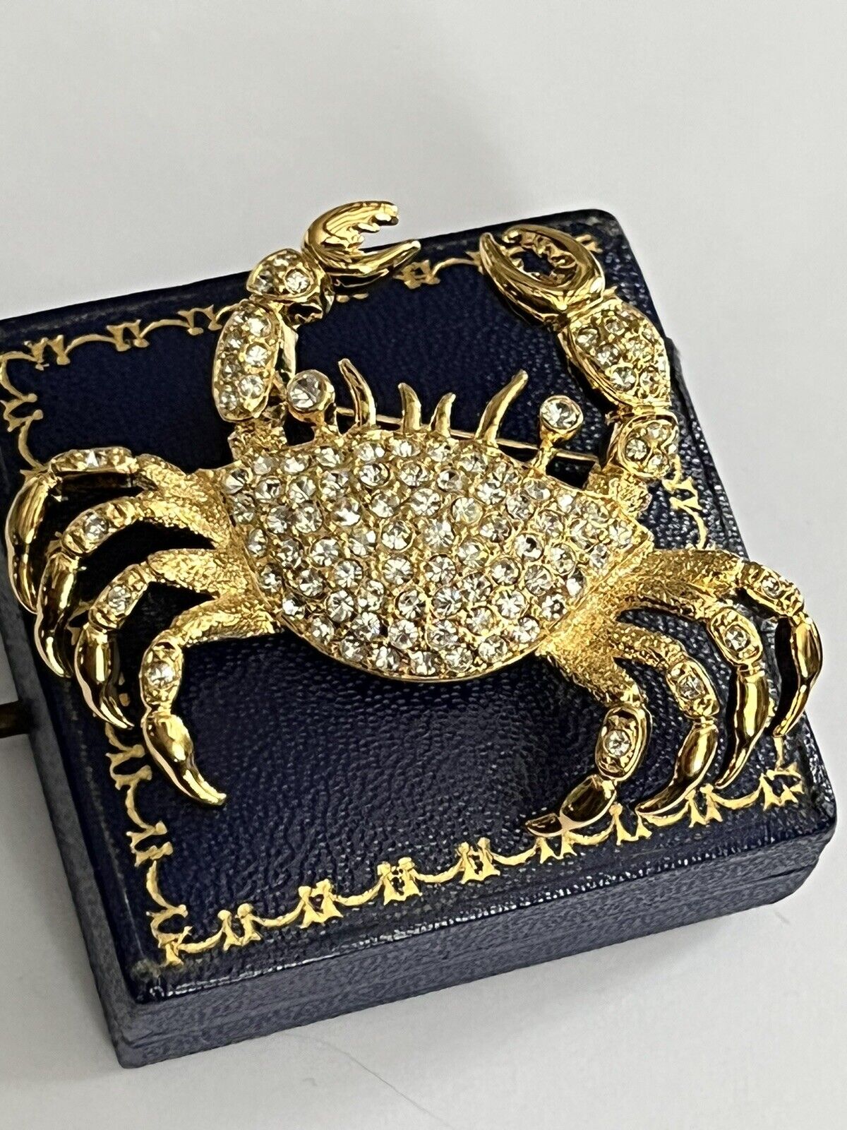Vintage Gold Tone Diamanté Crab Statement Brooch