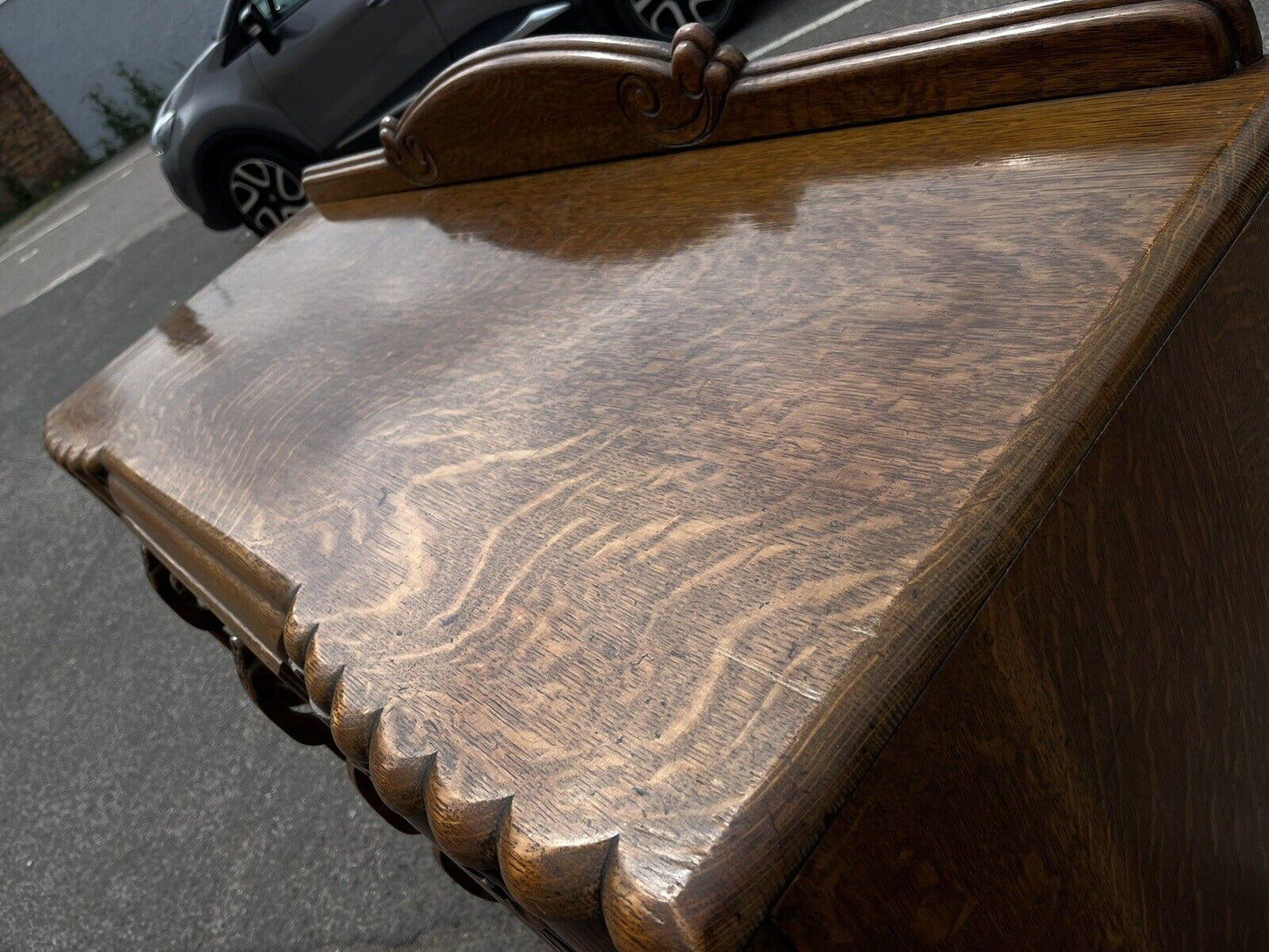 Art Deco Oak Sideboard. Circa 1930’s. Carved With Flowers . Lots Of Storage.