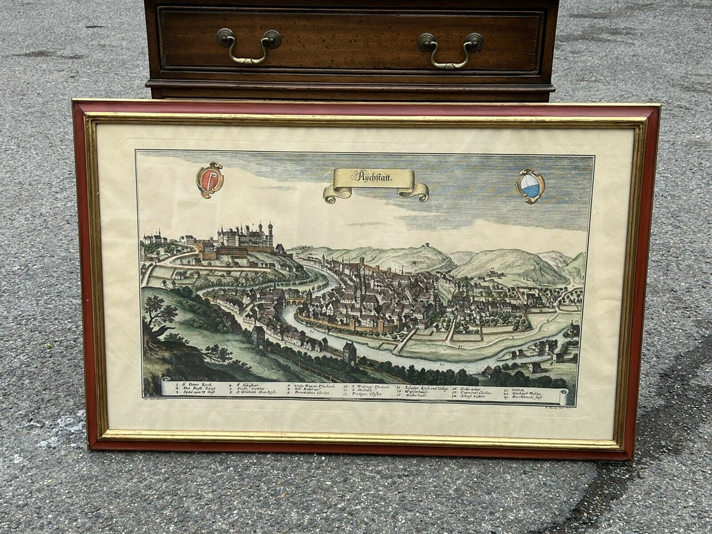 Antique Coloured Engraving By Conrad Buno Delineaut Of German Towns