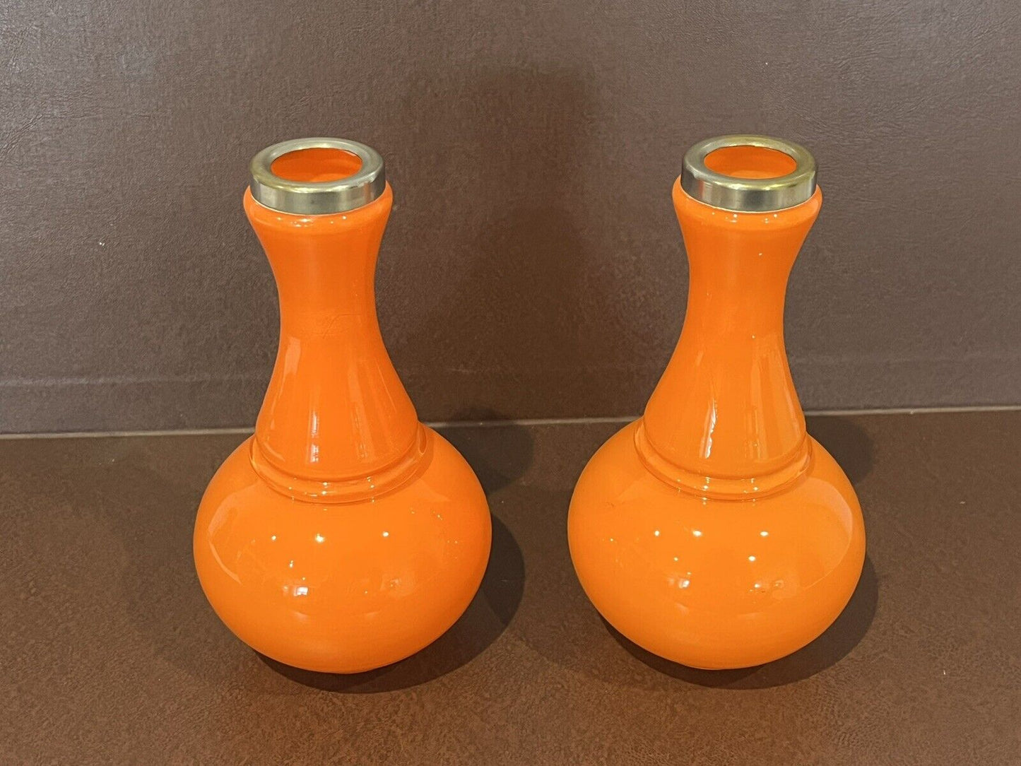 Mid Century Orange Glass Vases