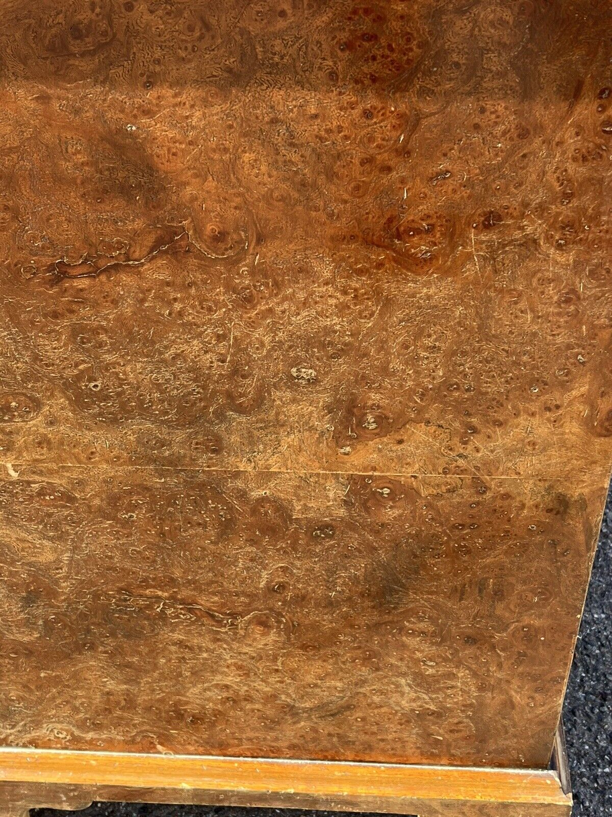Burr Walnut Kneehole Desk. With Brass Handles And On Bracket Feet