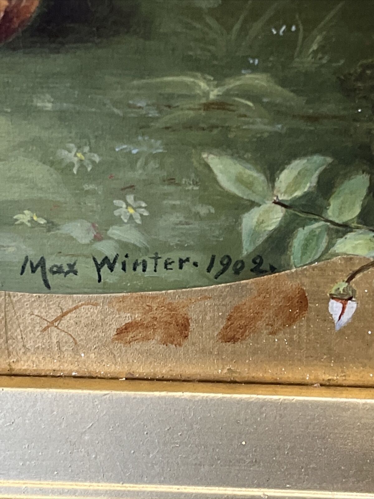 Antique Still Life Oil On Canvas, Signed &Dated, Max Winter, In Gold Gilt Frame.