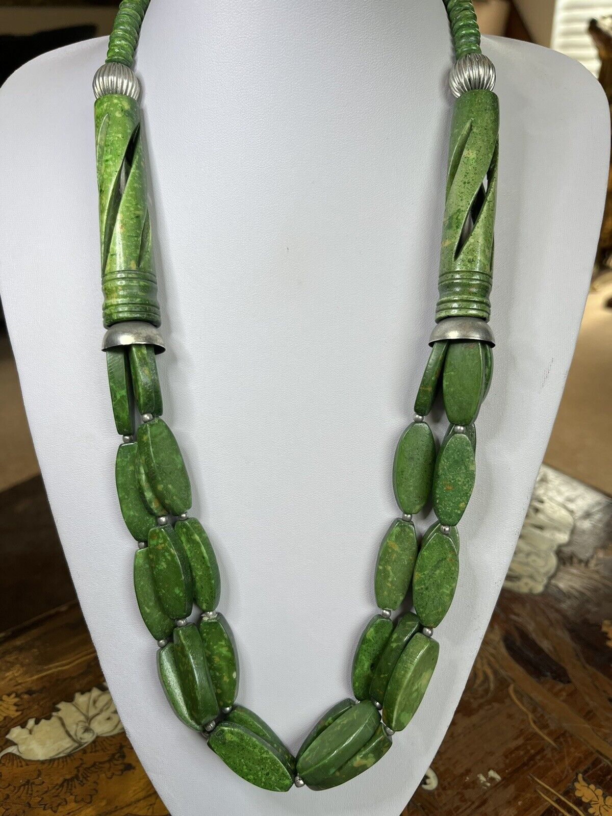 Vintage Natural Green Stone Statement Necklace