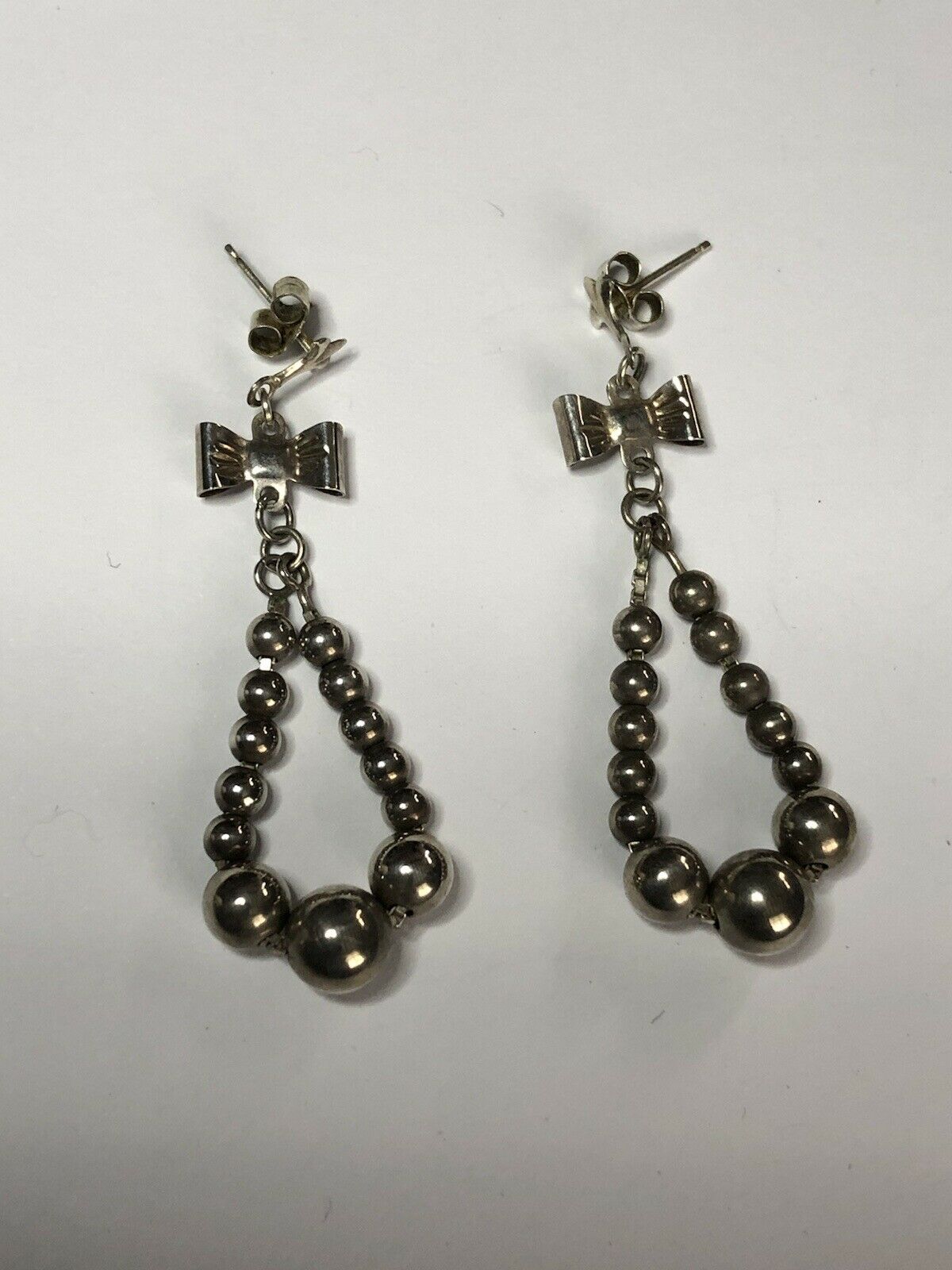 Vintage Silver 925 Bow Balls Drop Earrings