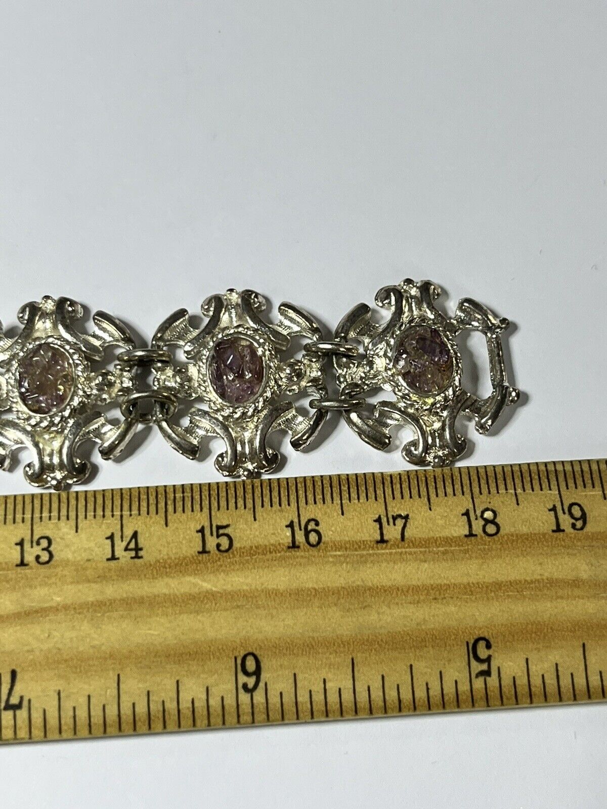 Vintage Silver Tone Amethyst Chip Bracelet