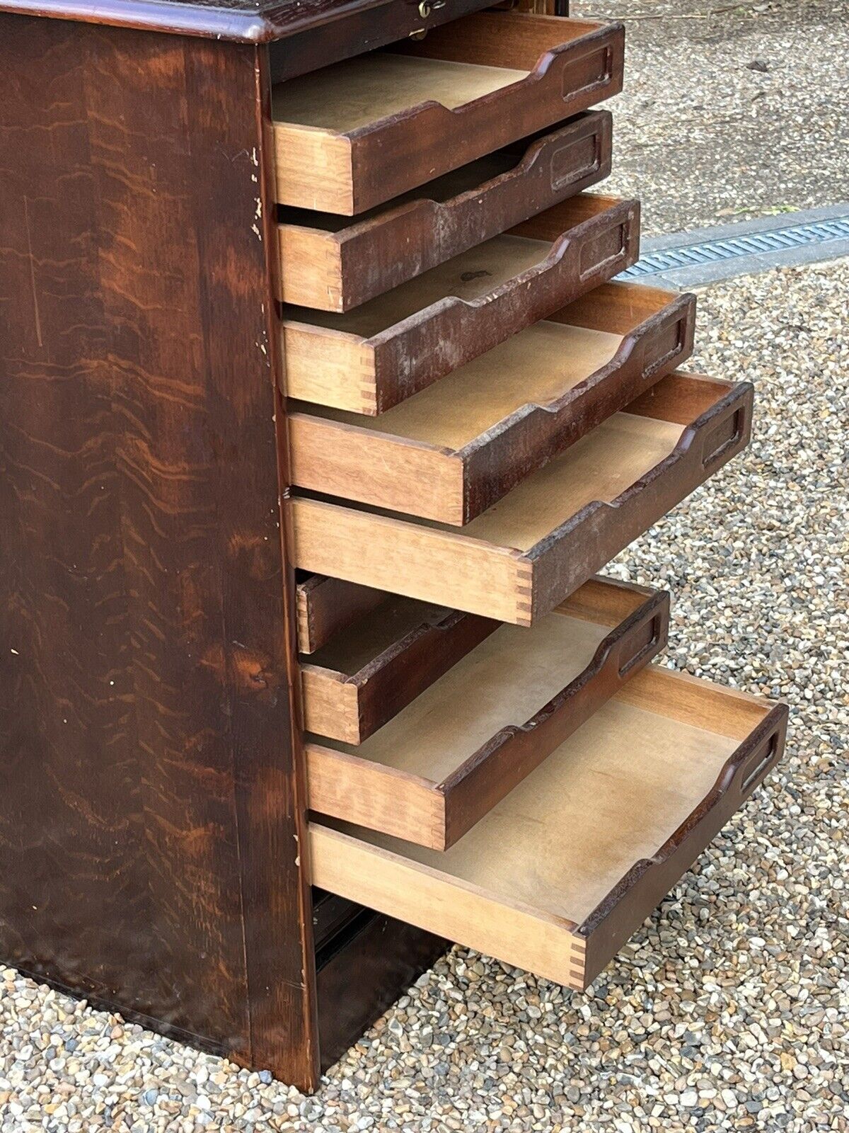 Filing Cabinet. Collectors Cabinet. With 9 Drawers And Tambour Roll Front.