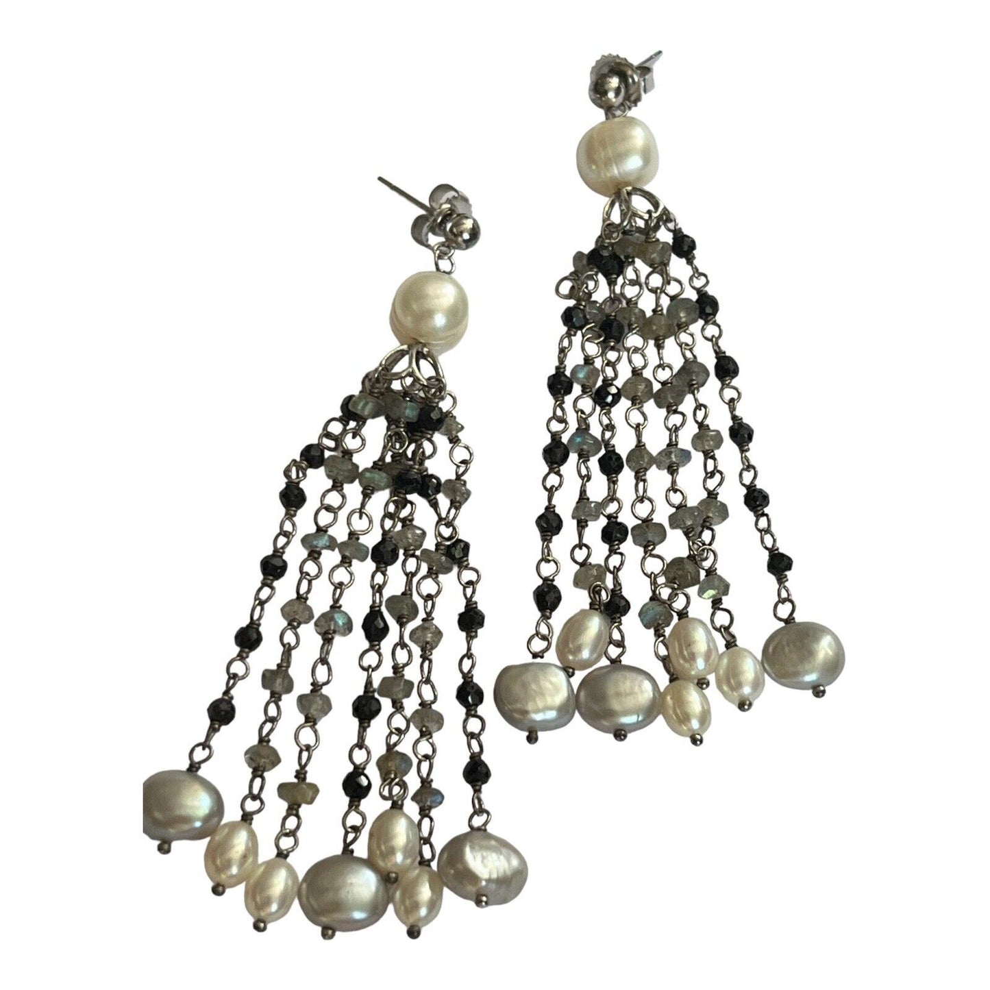 Honora Pearl Silver 925 Natural Stone Long Drop Earrings Boxed