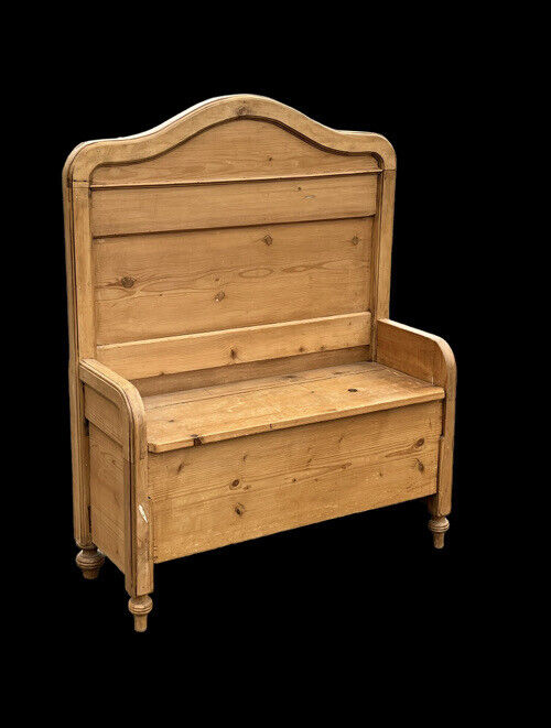Victorian Pine Hall Bench With Shoe Cupboard.