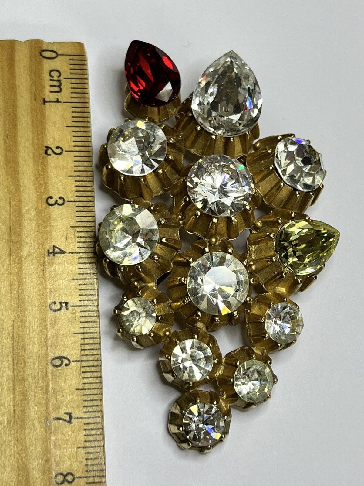 Vintage Statement Diamanté Teardrop Gold Tone Brooch