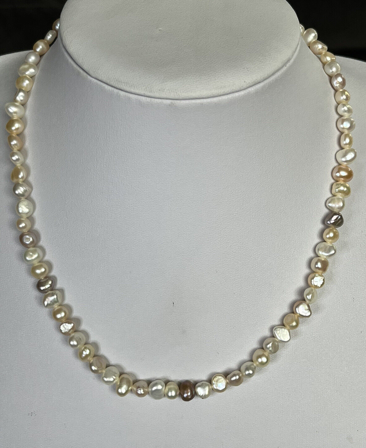 Vintage Freshwater Pearl Grey White Pink Silver Clasp