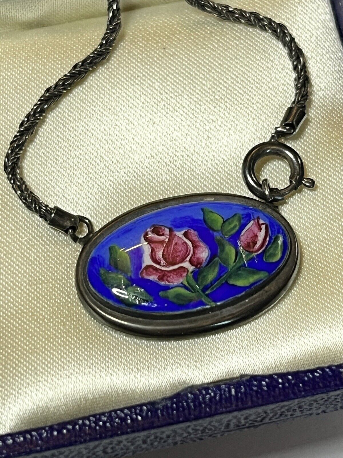Vintage Silver 835 Hand Painted Enamel Bracelet