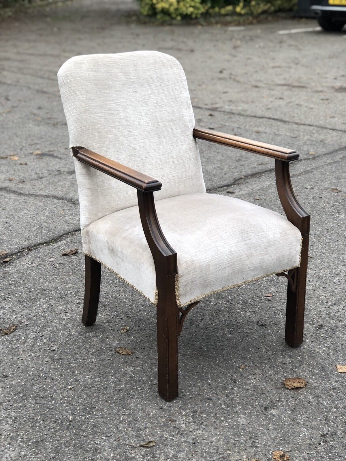 Antique Armchair In Mahogany And Upholstered. Reading Chair. Library Chair.