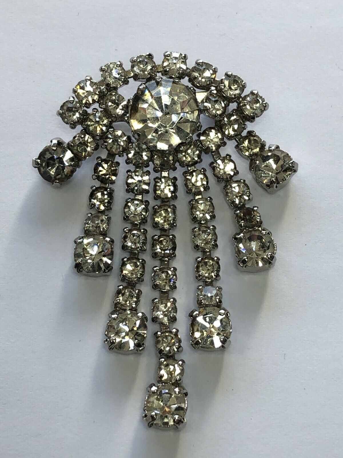 Vintage Silver Tone Paste Waterfall Drop Brooch