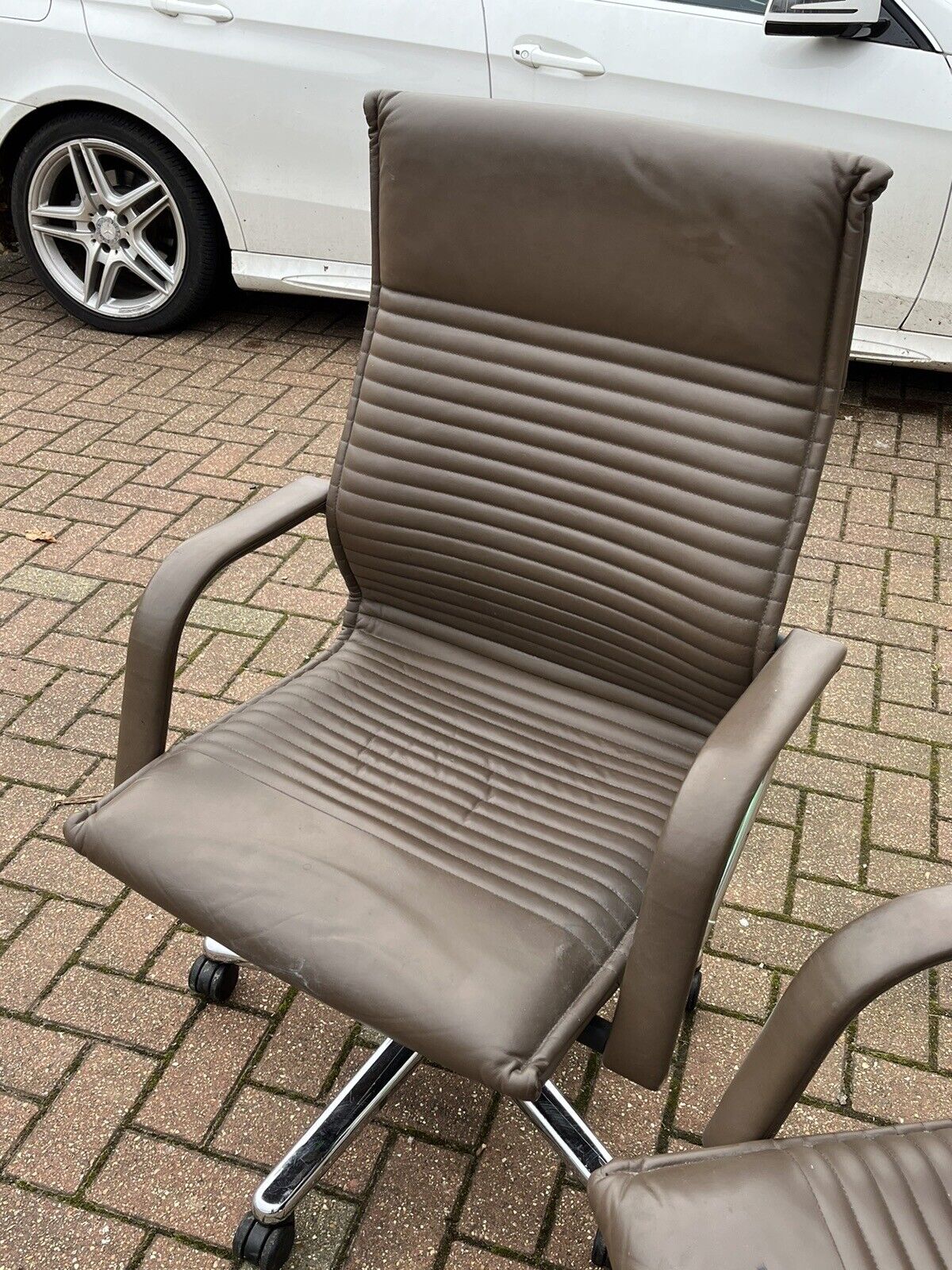 Brown Leather & Chrome Swivel Desk Chairs. Set Of 2