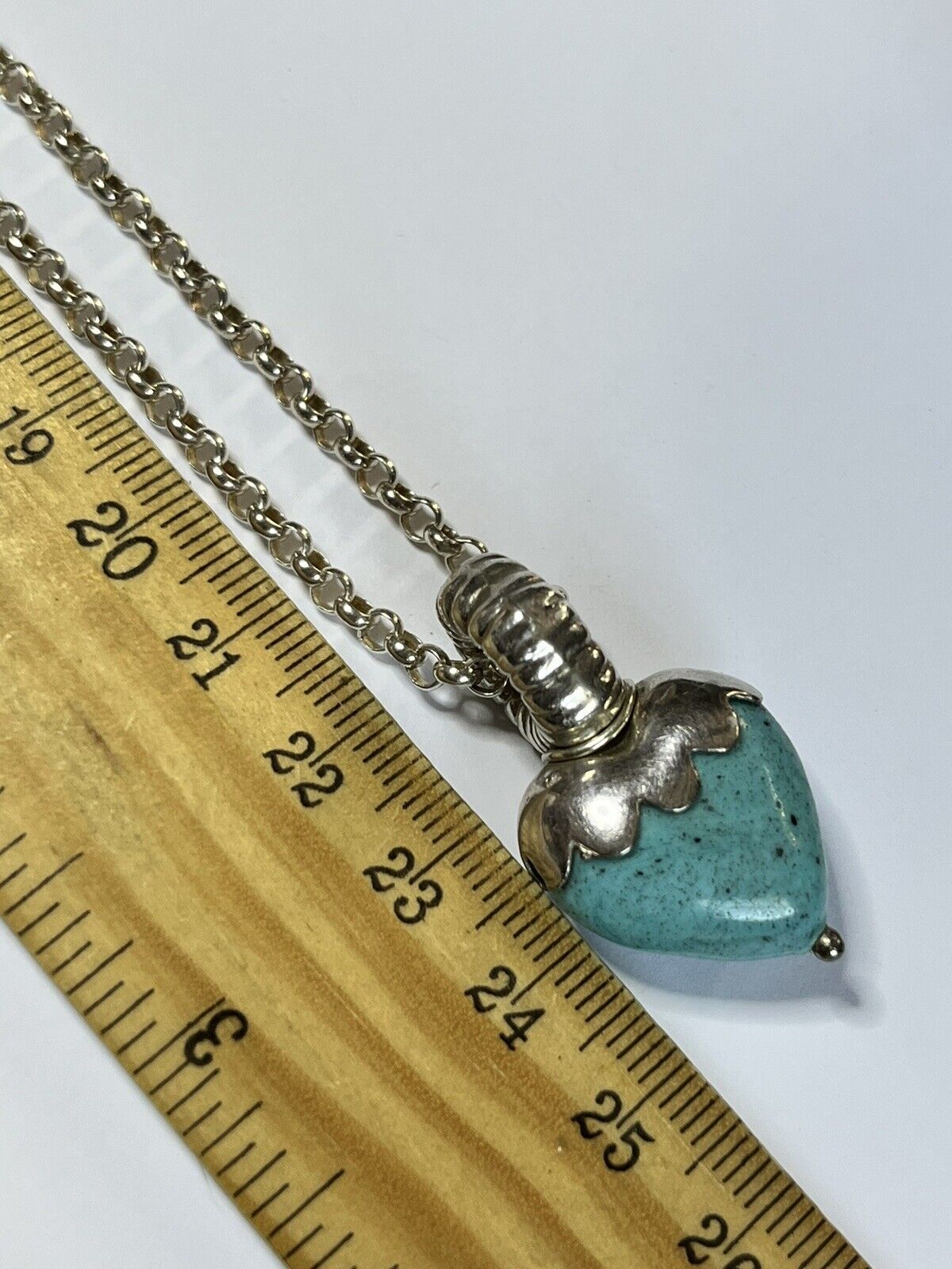 Vintage Silver 925 Turquoise Heart Pendant Necklace Statement 17.06g