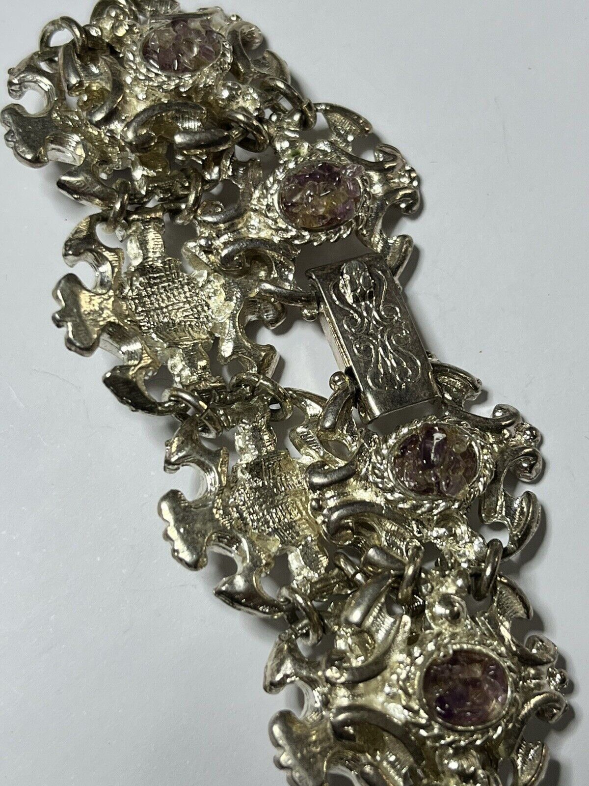 Vintage Silver Tone Amethyst Chip Bracelet