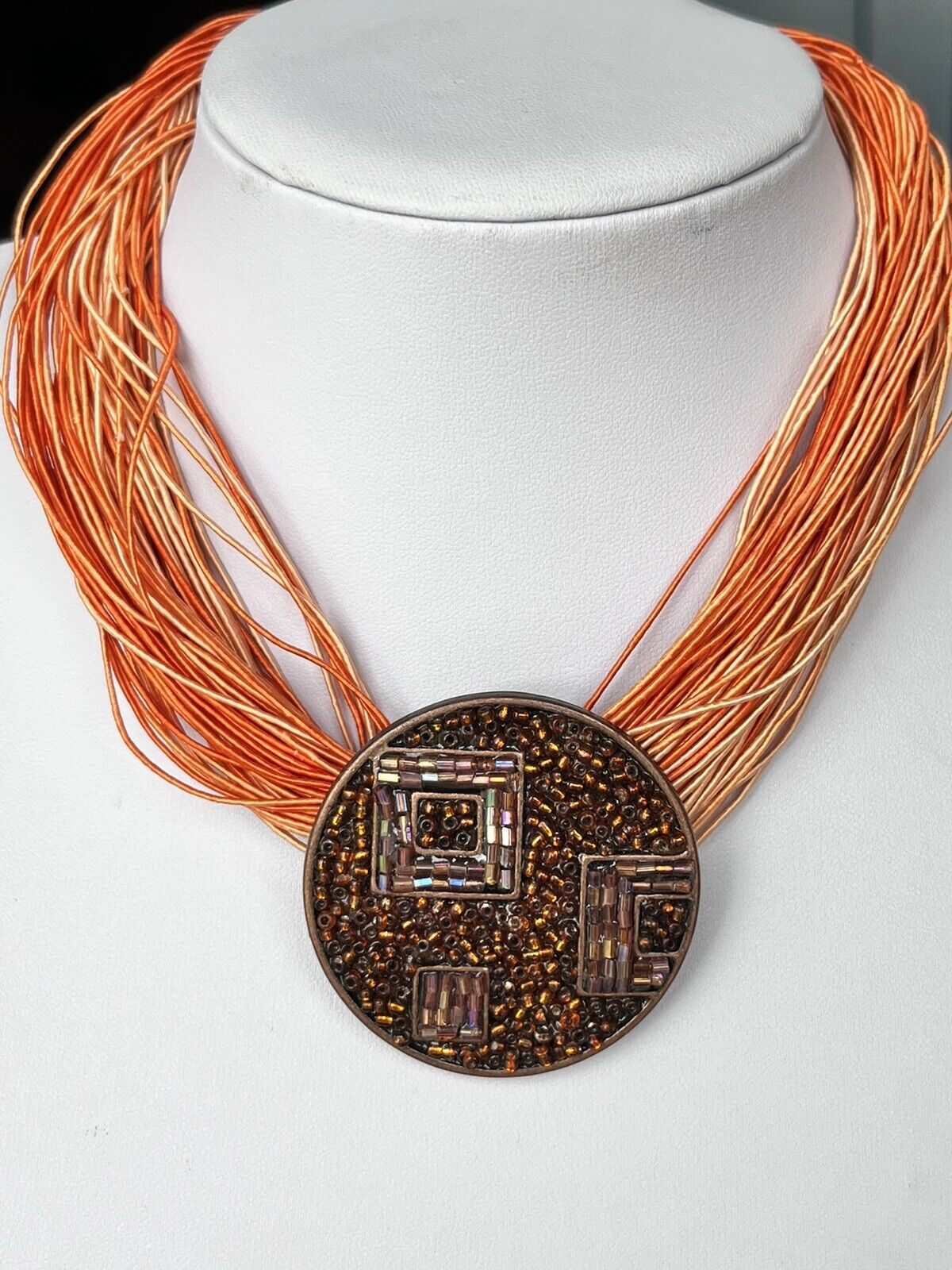Vintage French Un Jour Ailleurs Orange Multi Strand Necklace