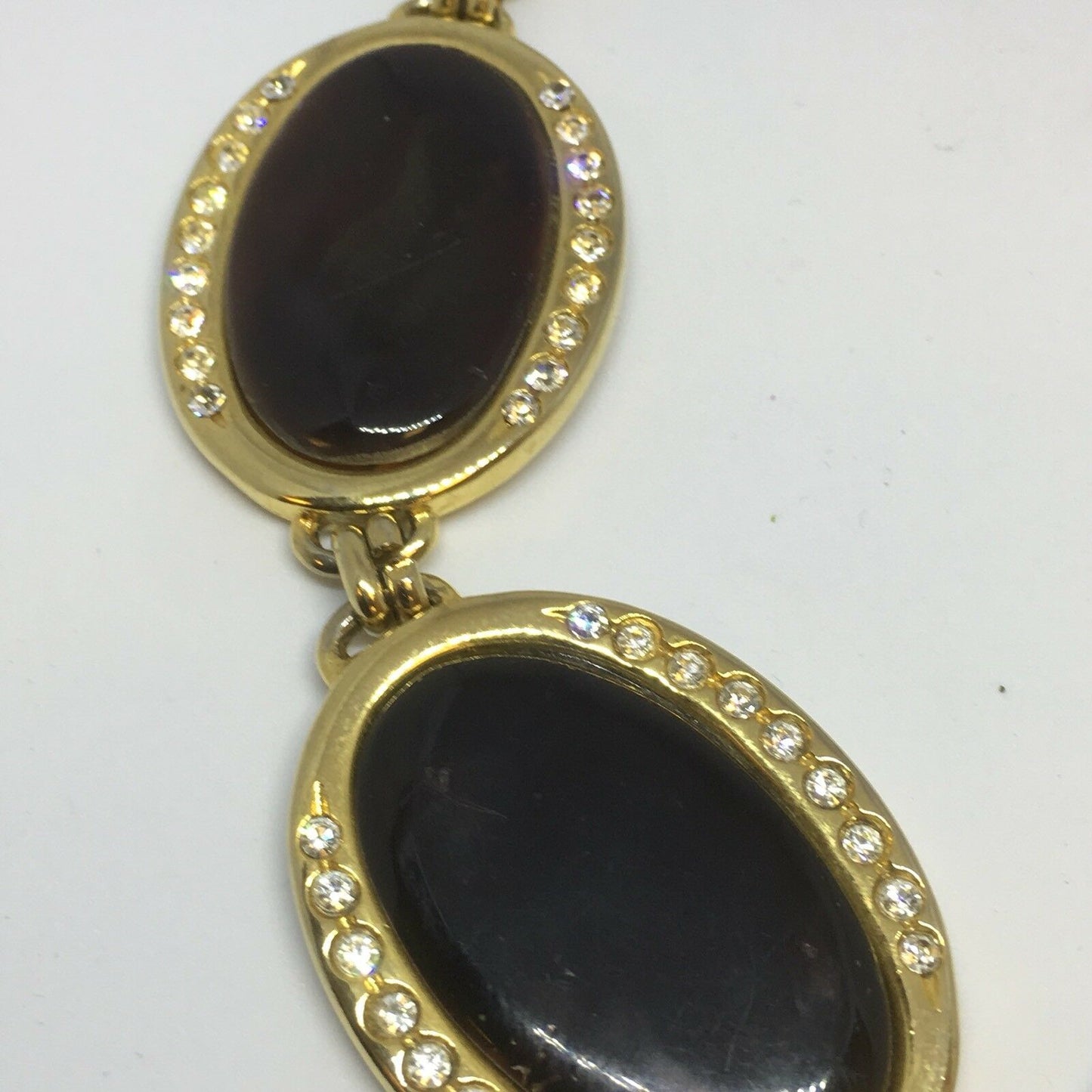 Vintage Necklace Black Brown Gold Tone Diamanté Statement
