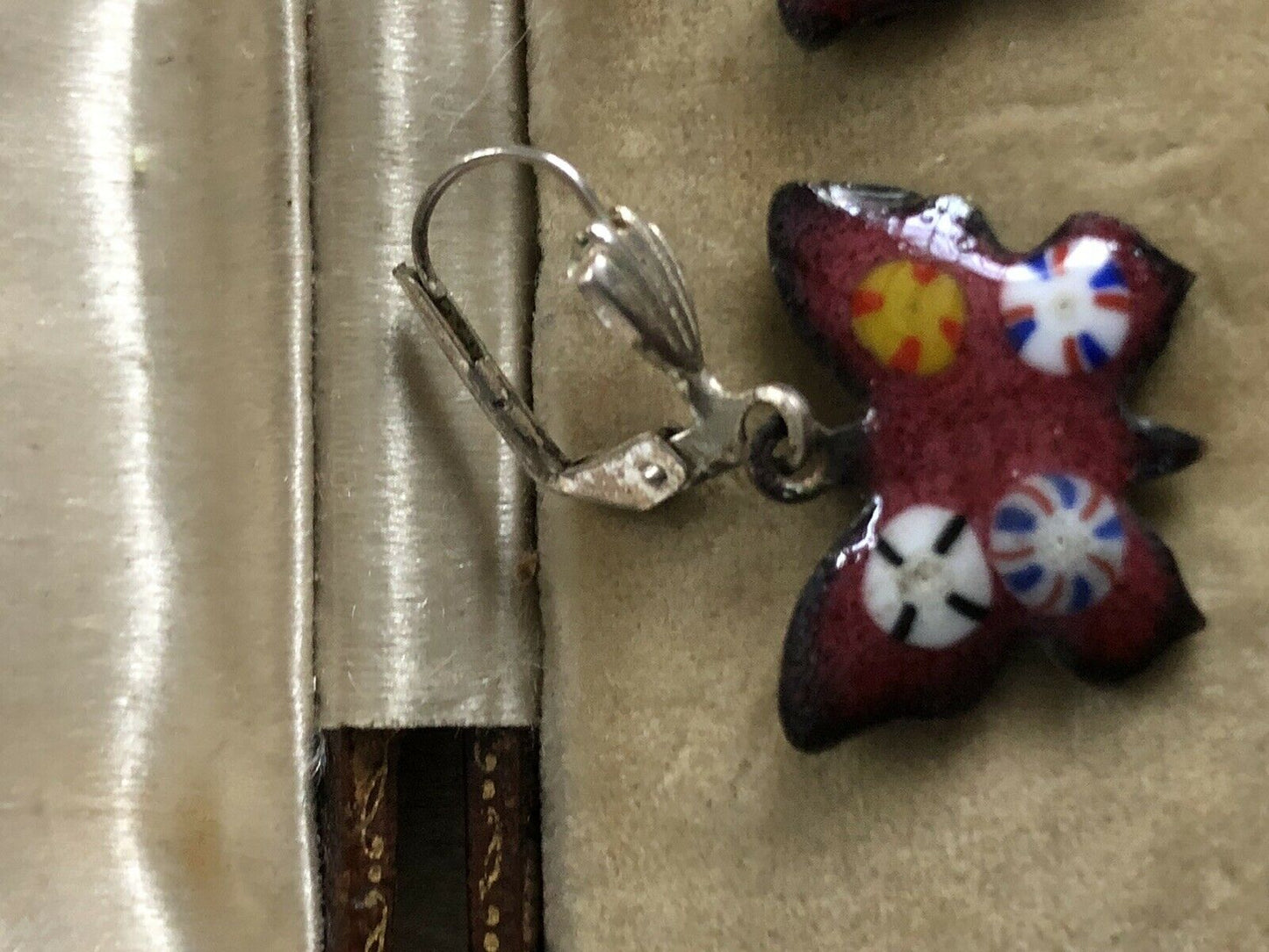 Vintage Red Enamelled Butterfly Earrings