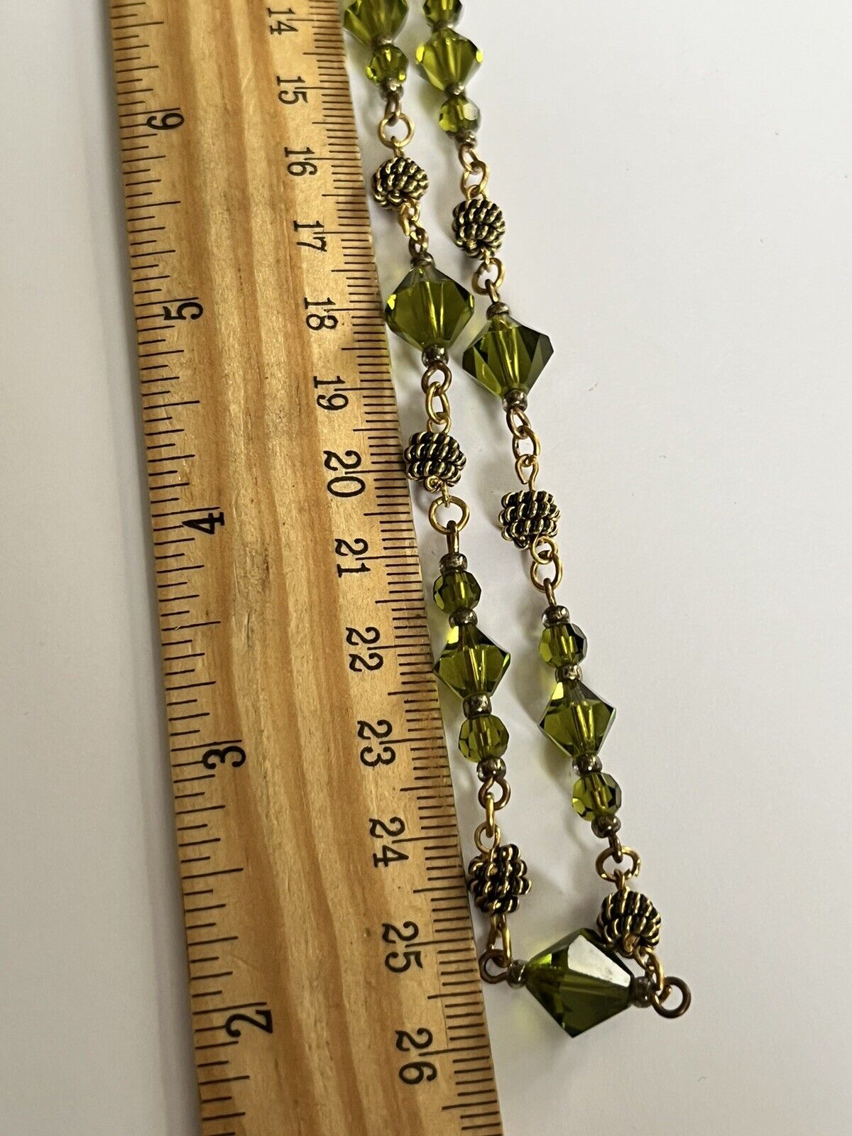 Vintage Gold Tone Green Crystal Necklace