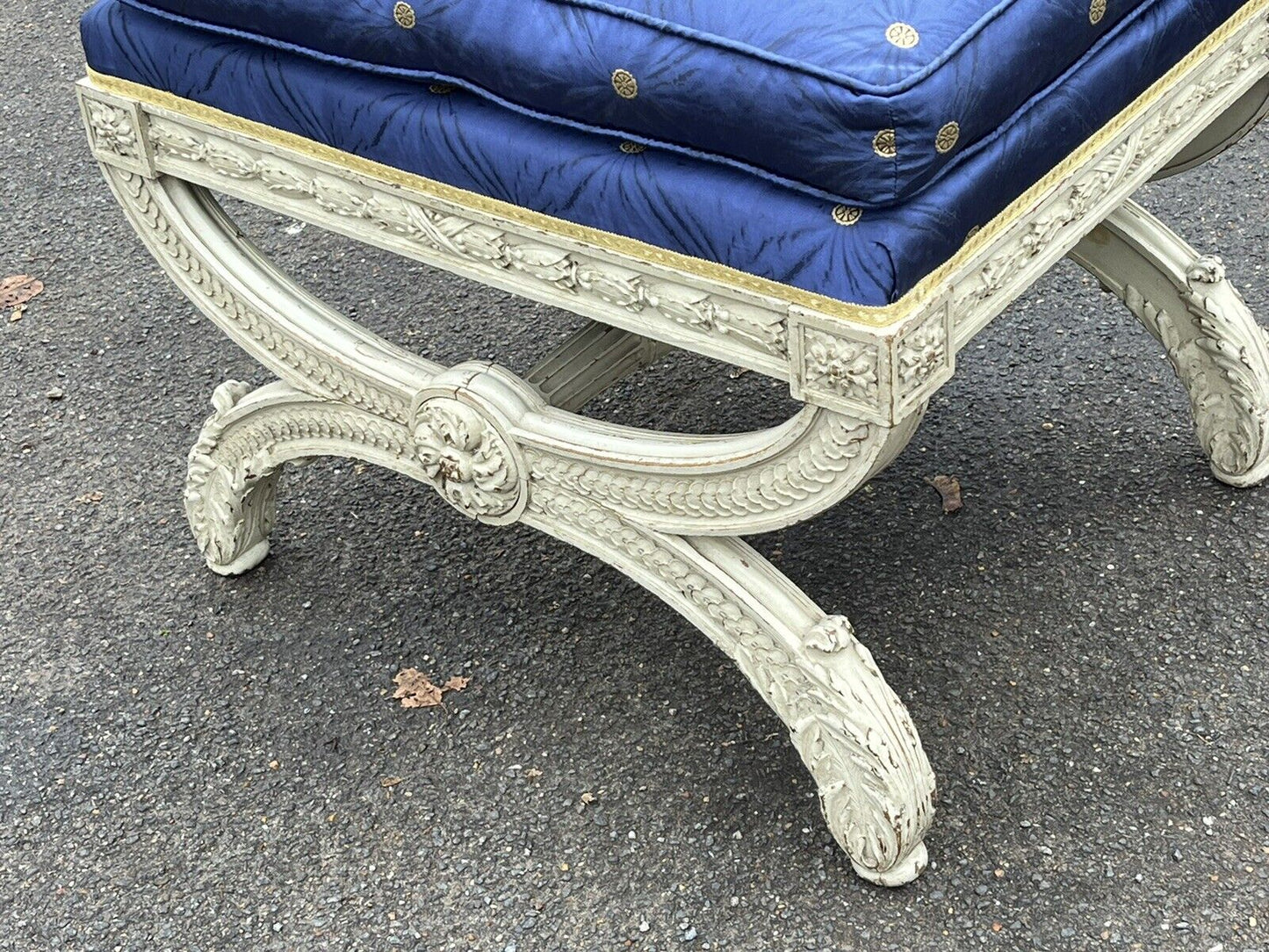 Country House Stool / Seat, Carved Frame, Lift Of Cushion