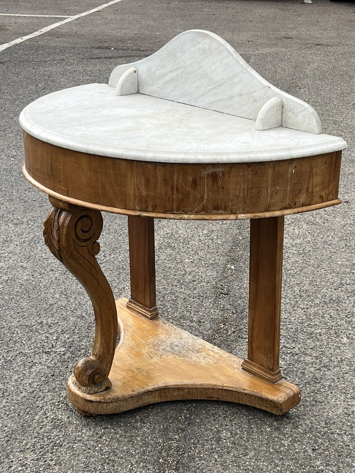 Victorian Half Round Hall Table With Marble Top