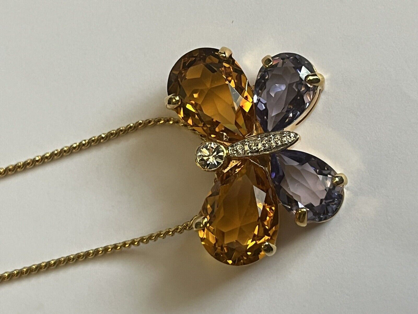 Vintage 1980s Gold Plated Crystal Butterfly Necklace New Old Stock