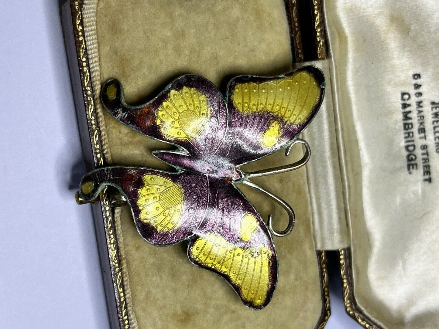 Vintage Yellow Purple Enamel Butterfly Brooch