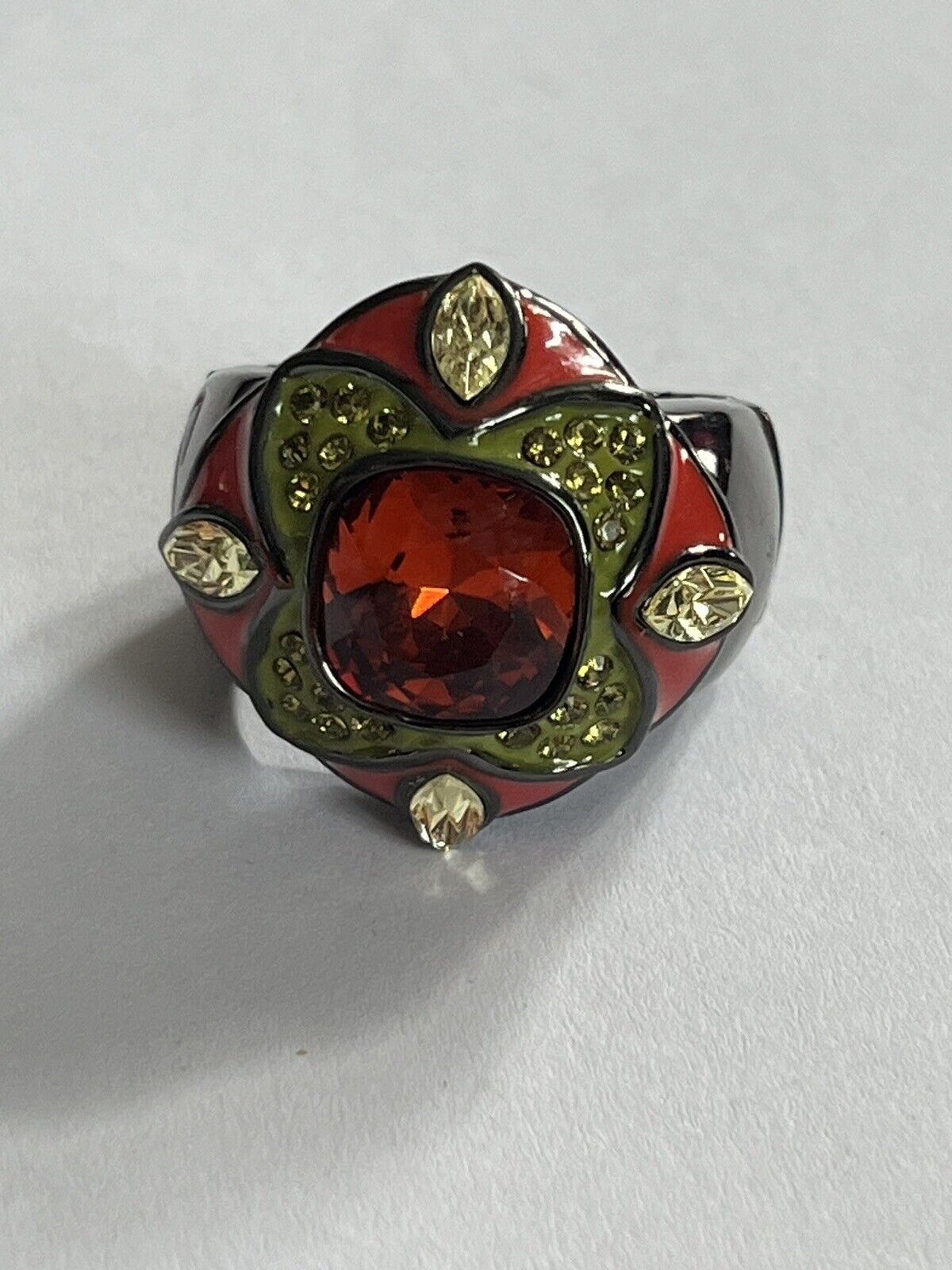 Vintage Designer Guess Orange Stone Gunmetal Ring