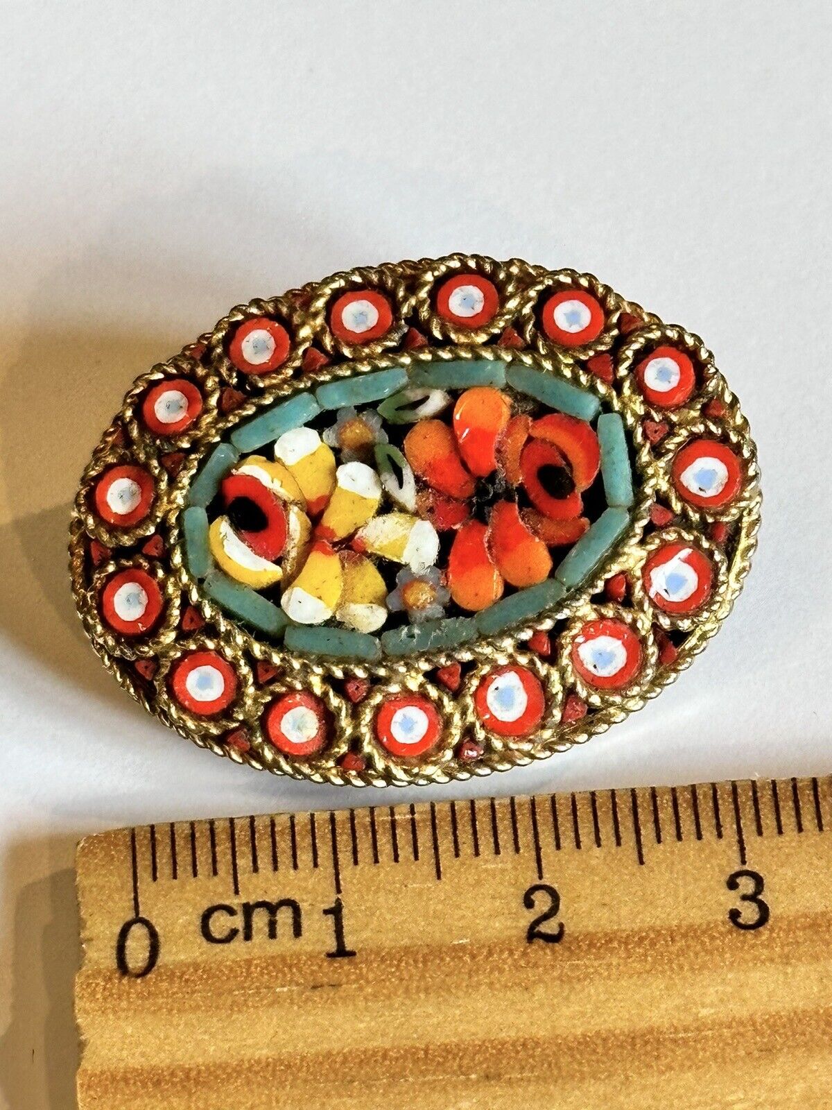Vintage Micromosaic Flowers Brooch