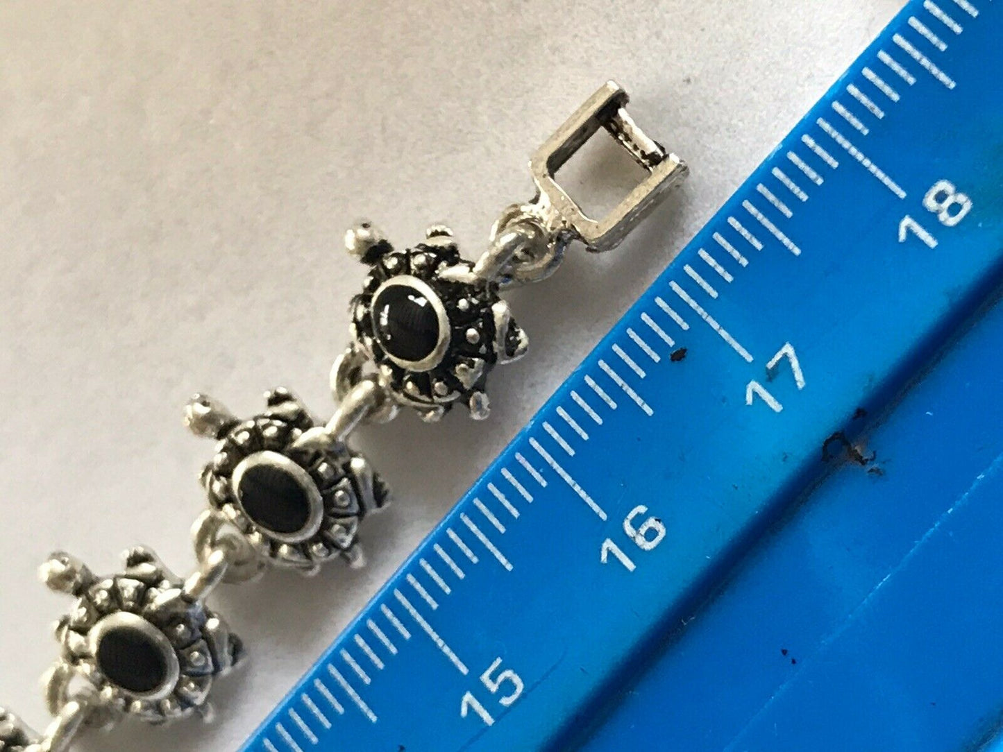 Vintage Silver Tone Black Enamel Turtle Bracelet