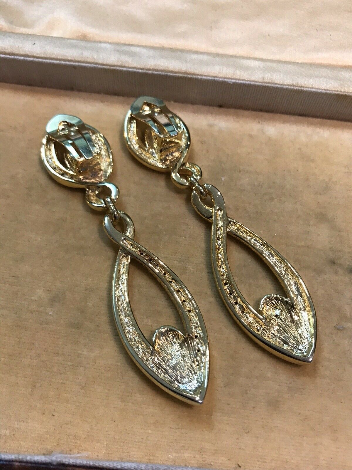 Vintage 1980s Statement Diamanté Green Enamel Drop Clip On Earrings
