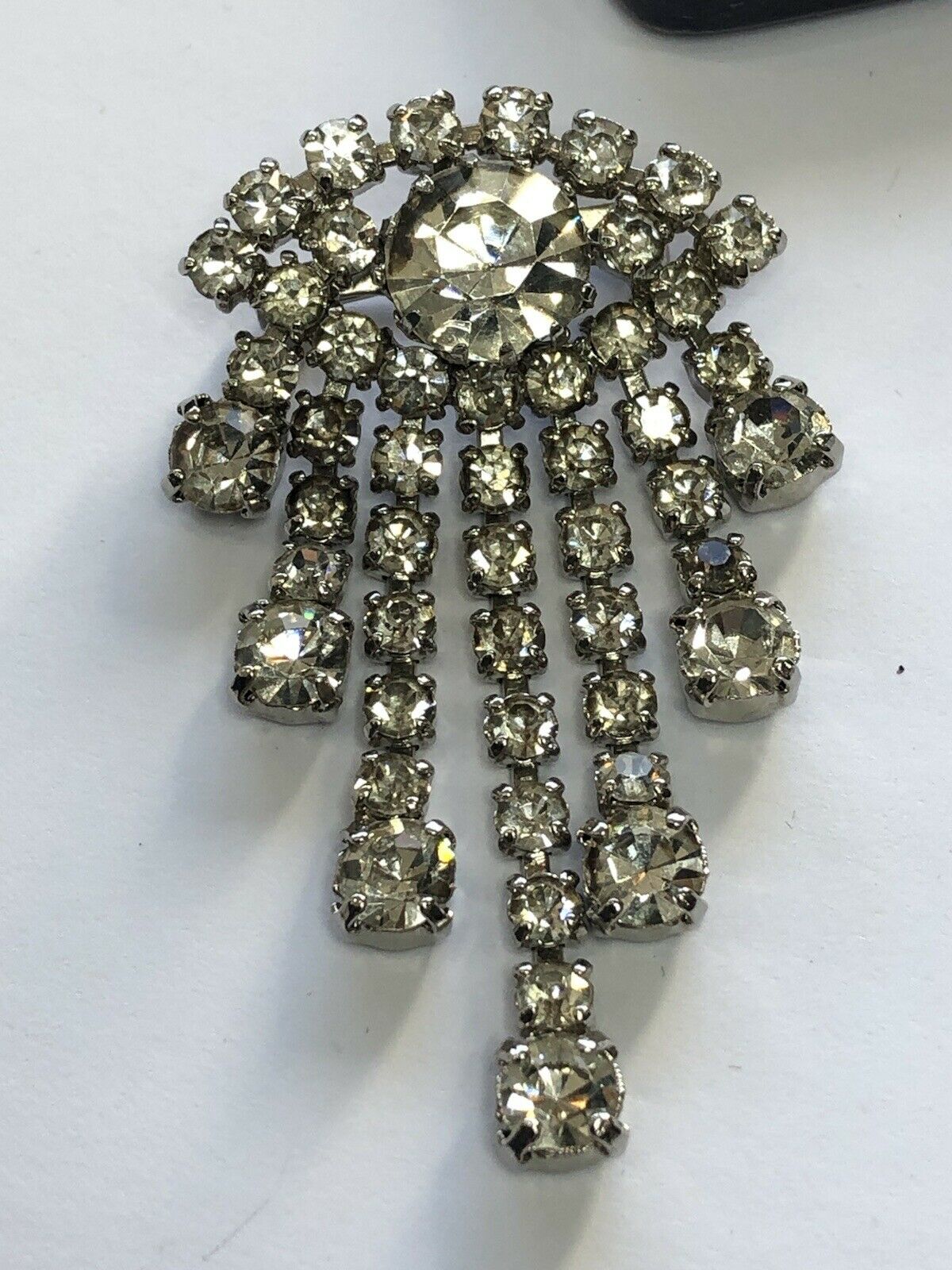 Vintage Silver Tone Paste Waterfall Drop Brooch