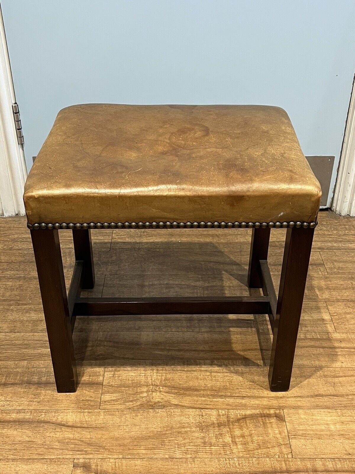 Tan Leather Wooden Foot Stool. Very Good Quality