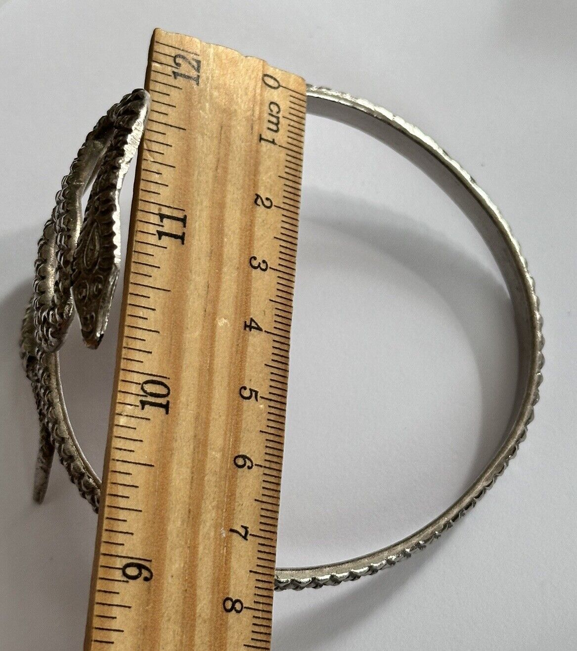 Vintage Detailed Silver Tone Snake Bangle Slave Bangle