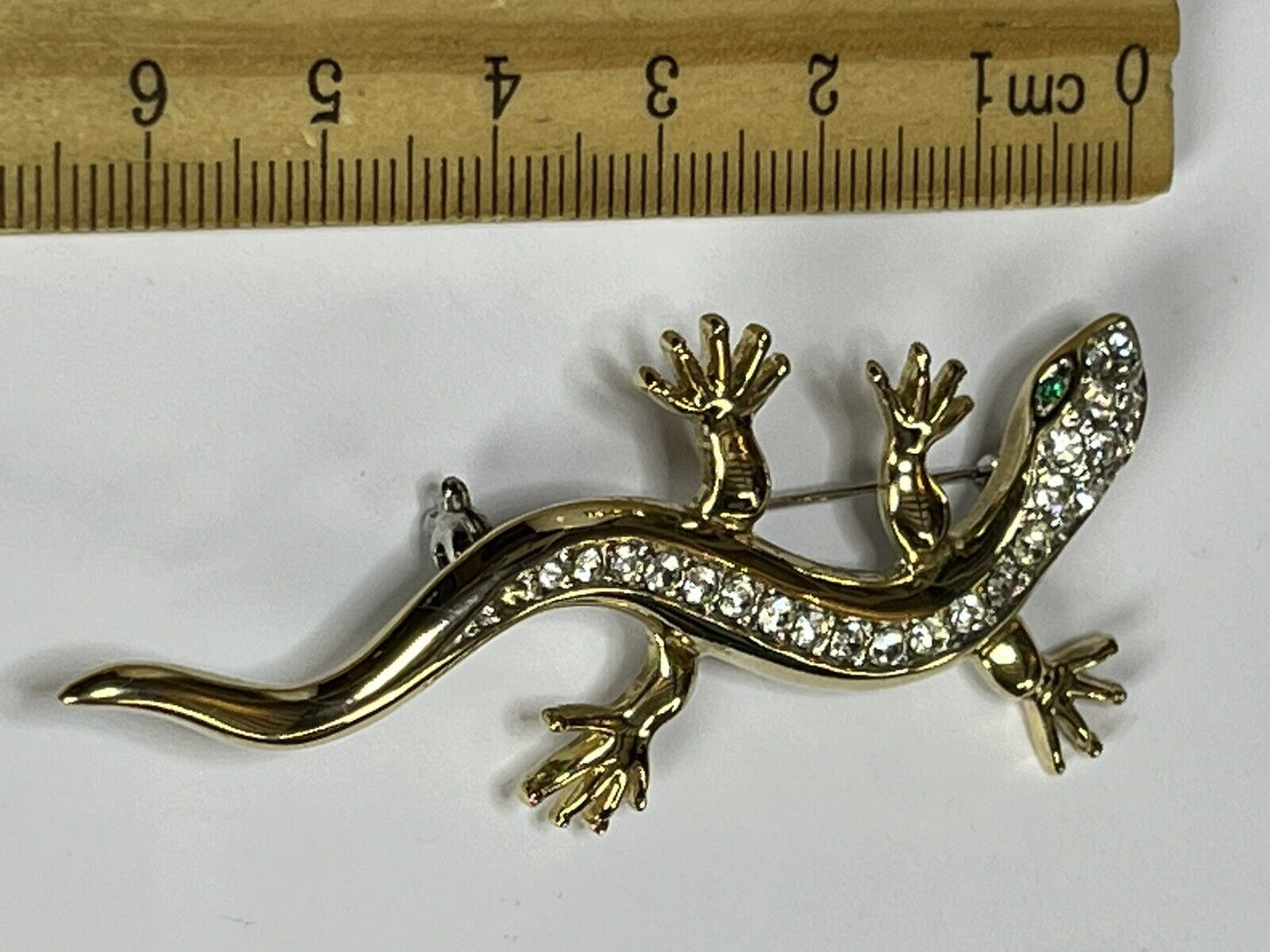 Vintage Gold Tone Diamanté Lizard Brooch