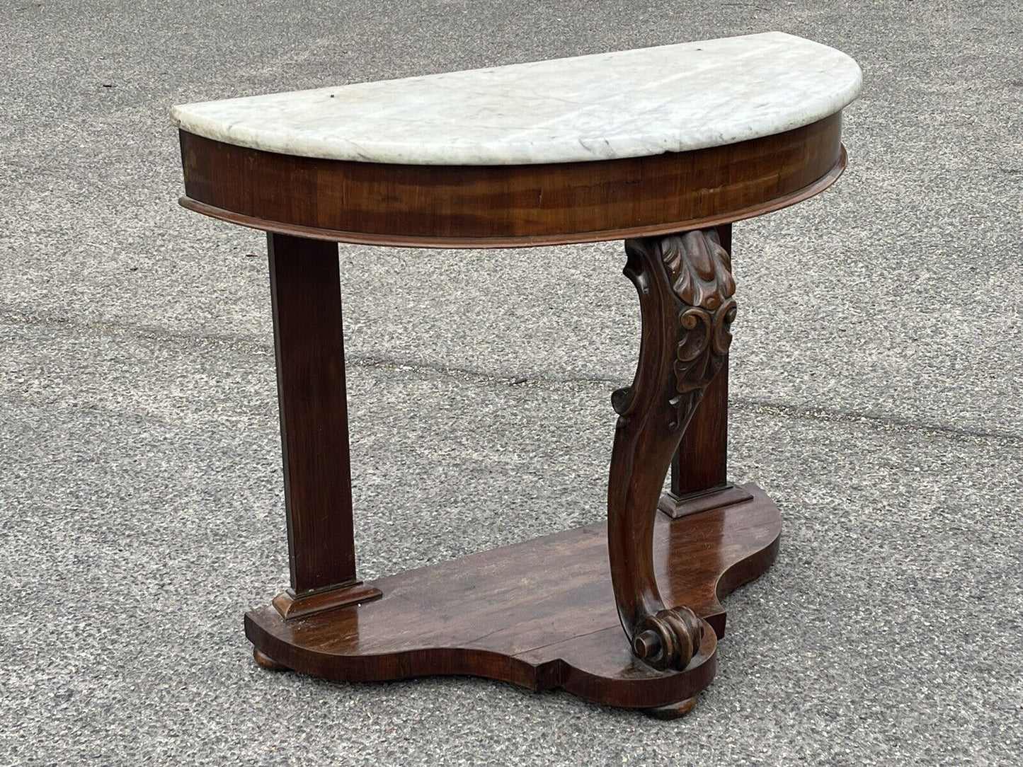 Victorian Half Round Hall Table With Marble Top
