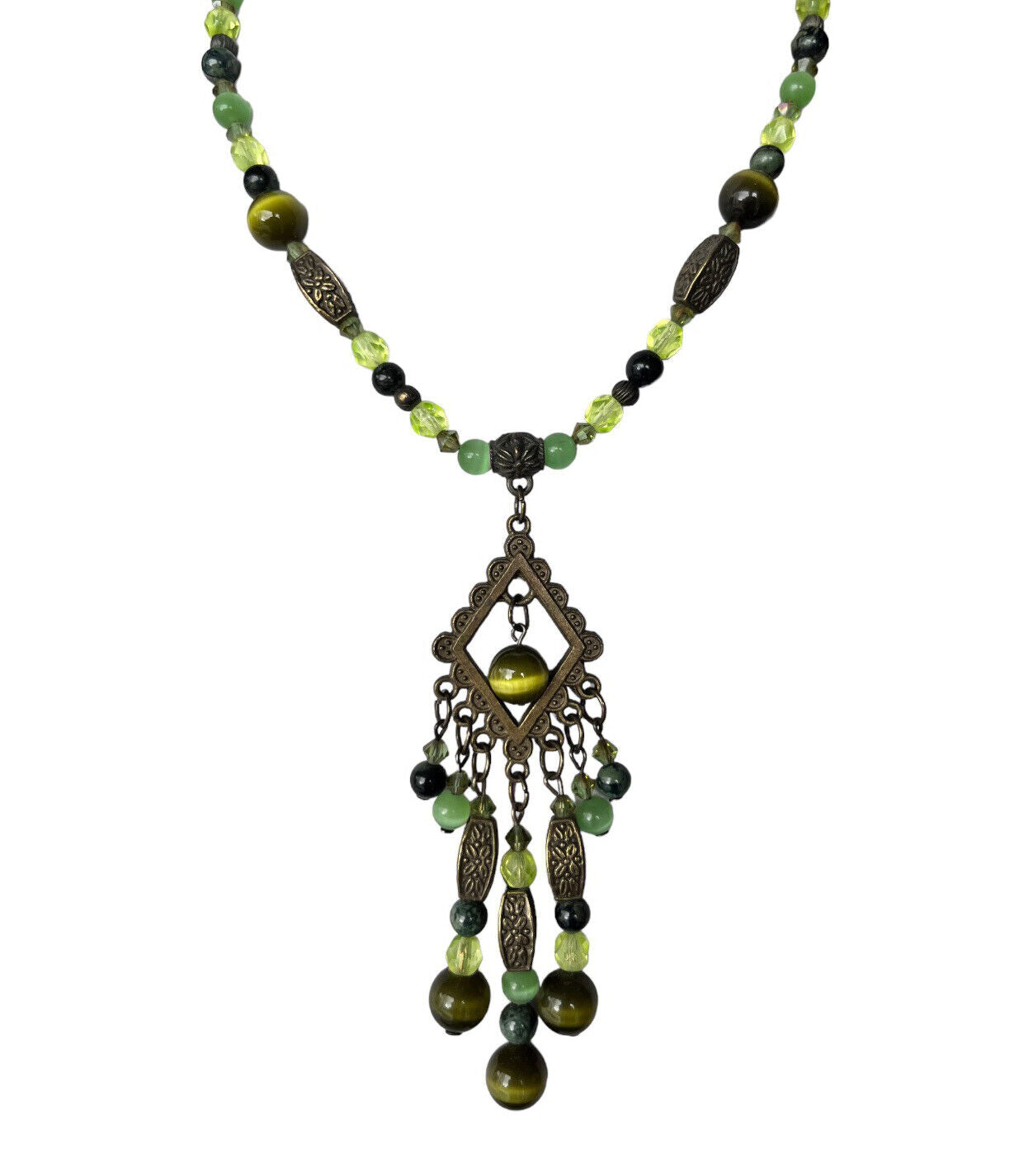 Vintage French Un Jour Ailleurs Green Beaded Necklace