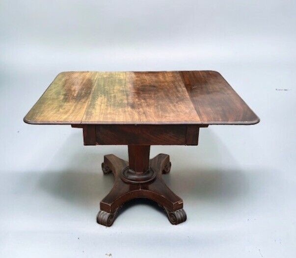 Antique Regency Mahogany Lamp / Sofa Table, Fold Down Flaps, Drawer.