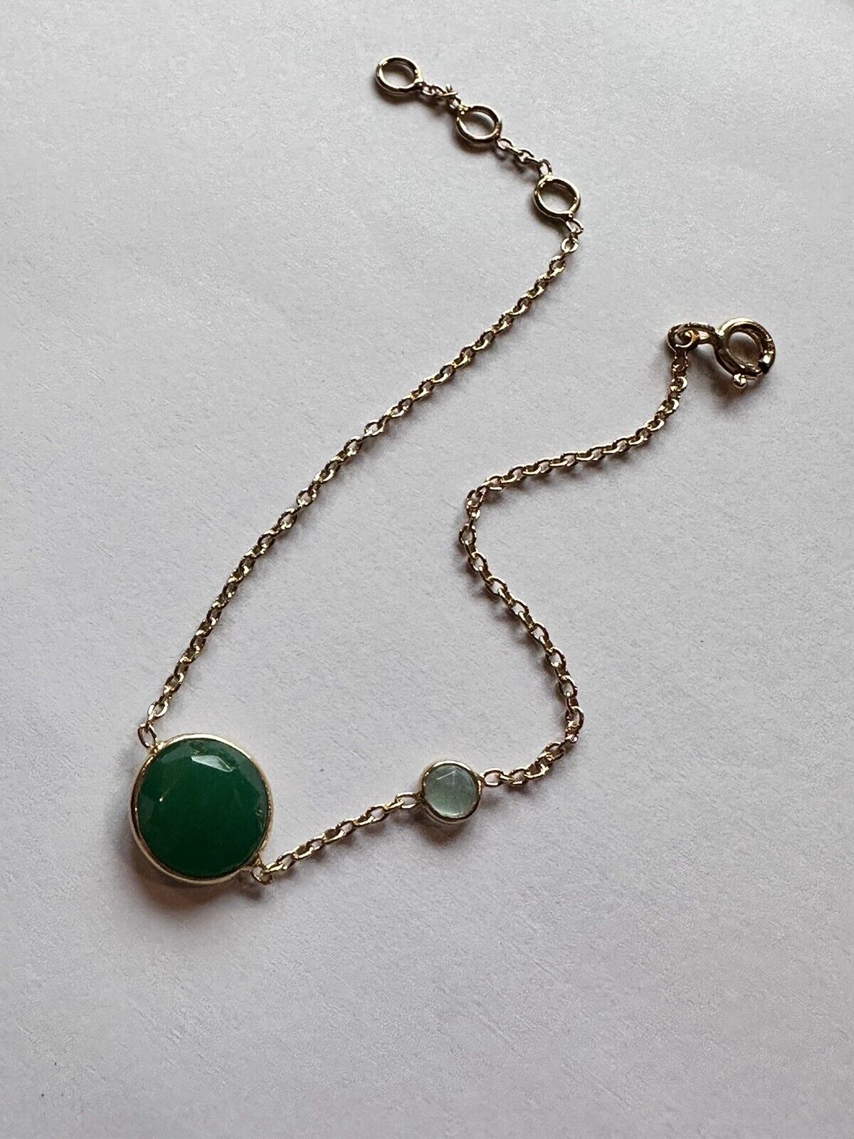 18ct Gold Vermeil On Silver 925 Green Gemstone Bracelet New Old Stock