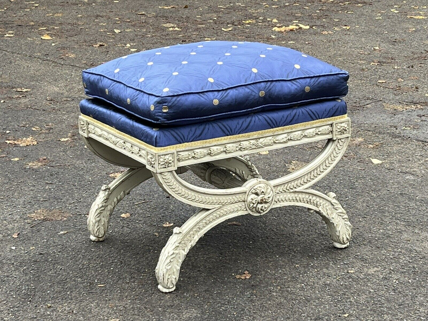 Country House Stool / Seat, Carved Frame, Lift Of Cushion